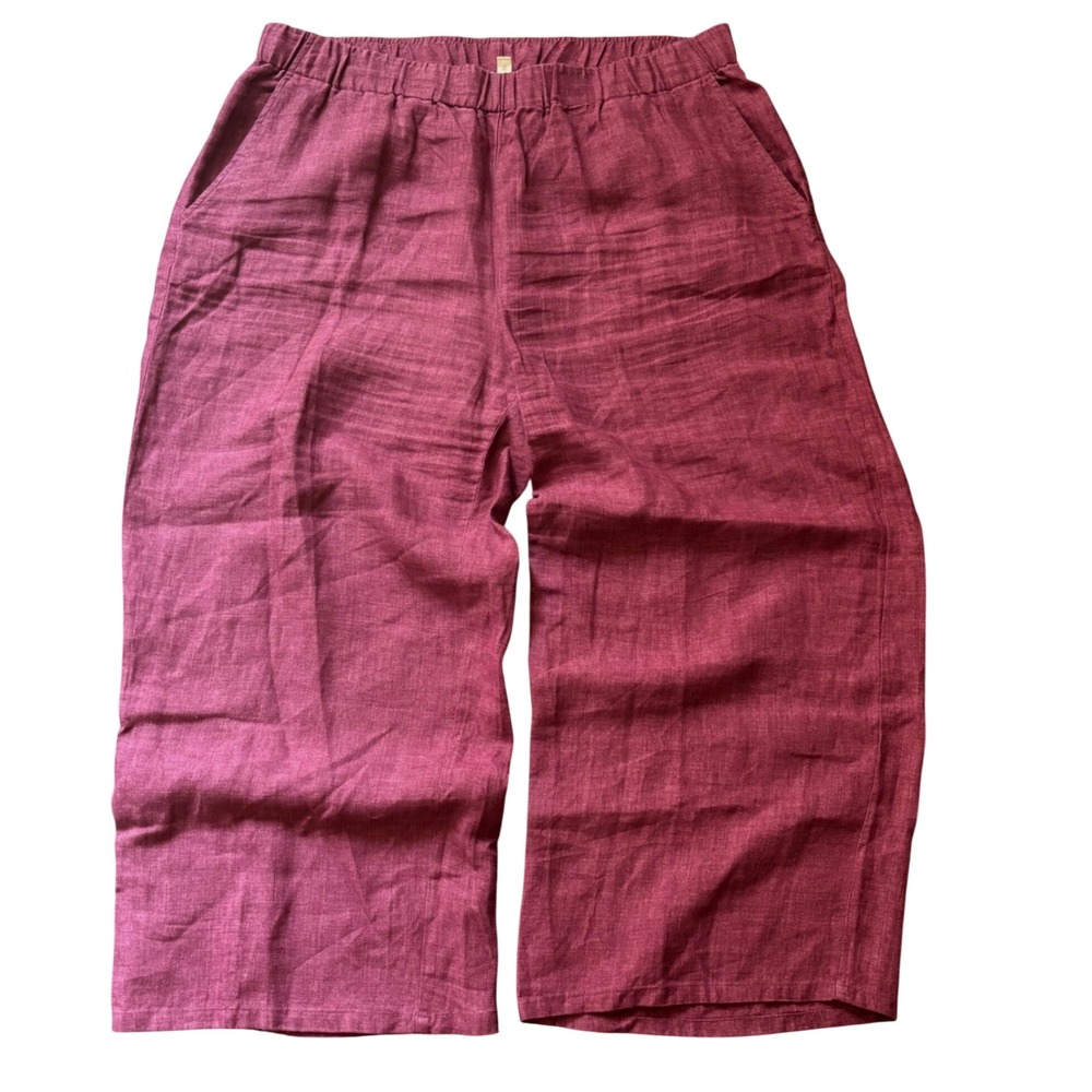 Eileen Fisher Pants Womens Large Pink 100% Organic Linen Wide Leg Crop Elastic L - Picture 2 of 10